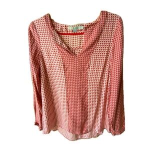 Boden Red and White Patterned Blouse